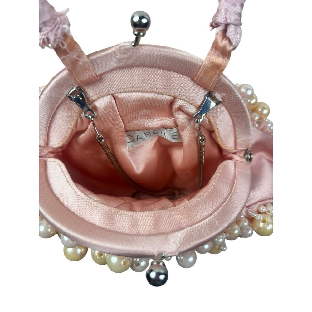 Carolee Antique Vintage Pink Ivory Pearl Kiss Lock Evening Bridal Wedding Purse - Picture 6 of 9